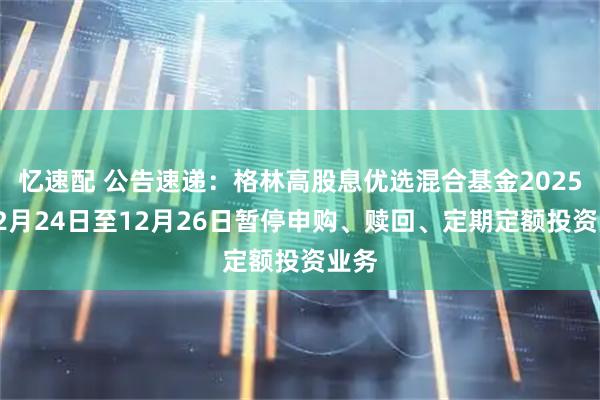 忆速配 公告速递：格林高股息优选混合基金2025年12月24日至12月26日暂停申购、赎回、定期定额投资业务